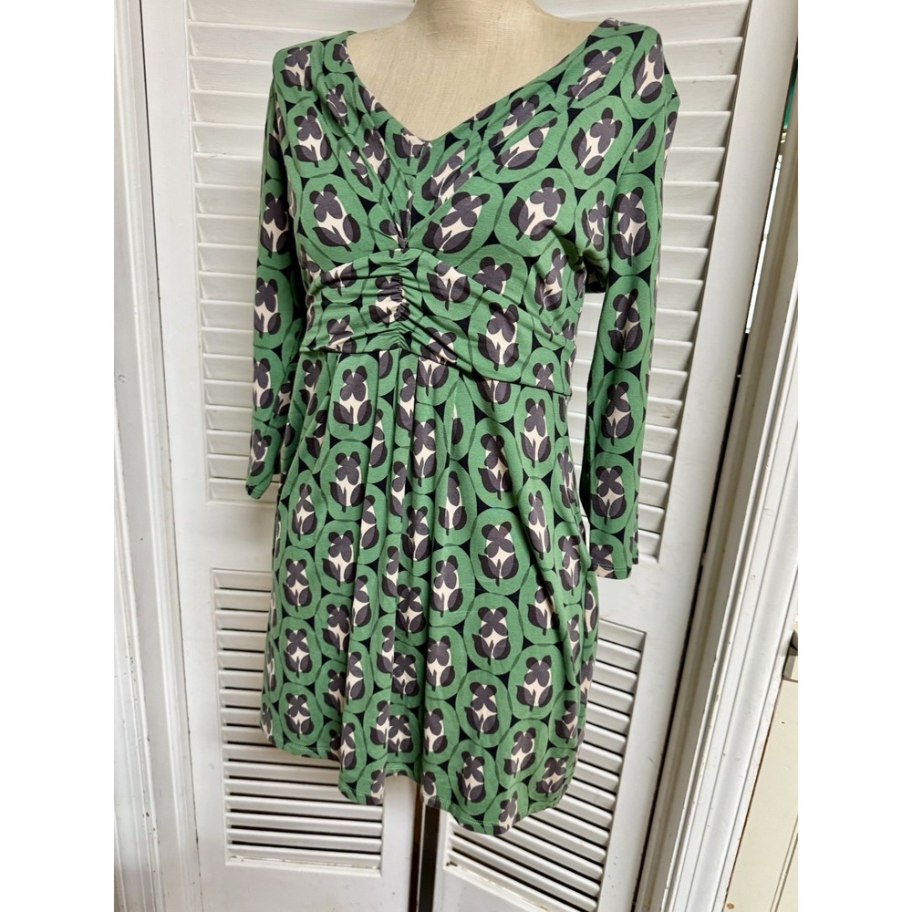Boden Faux Wrap Dress Size 8/8P Green Retro Clover Stretch Jersey Knit Petite EC